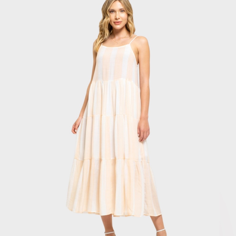 August Sky Cream Tiered Maxi Dress Boho Cottagecore Sleeveless Midi Maxi